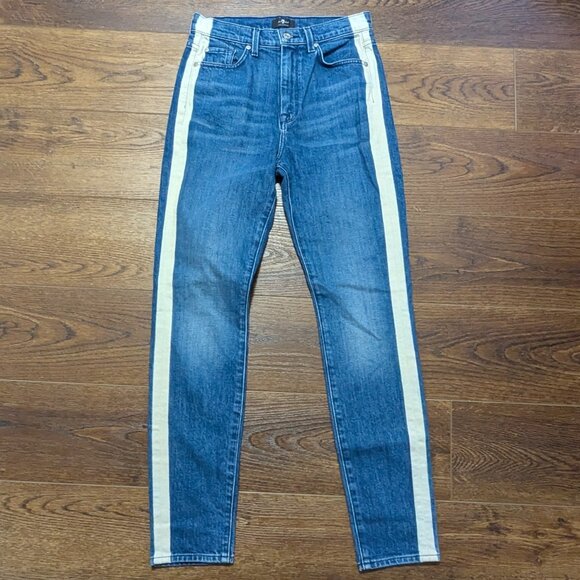 7 for all mankind High Waisted Bleach Stripe Jeans Size 27 - Picture 2 of 9